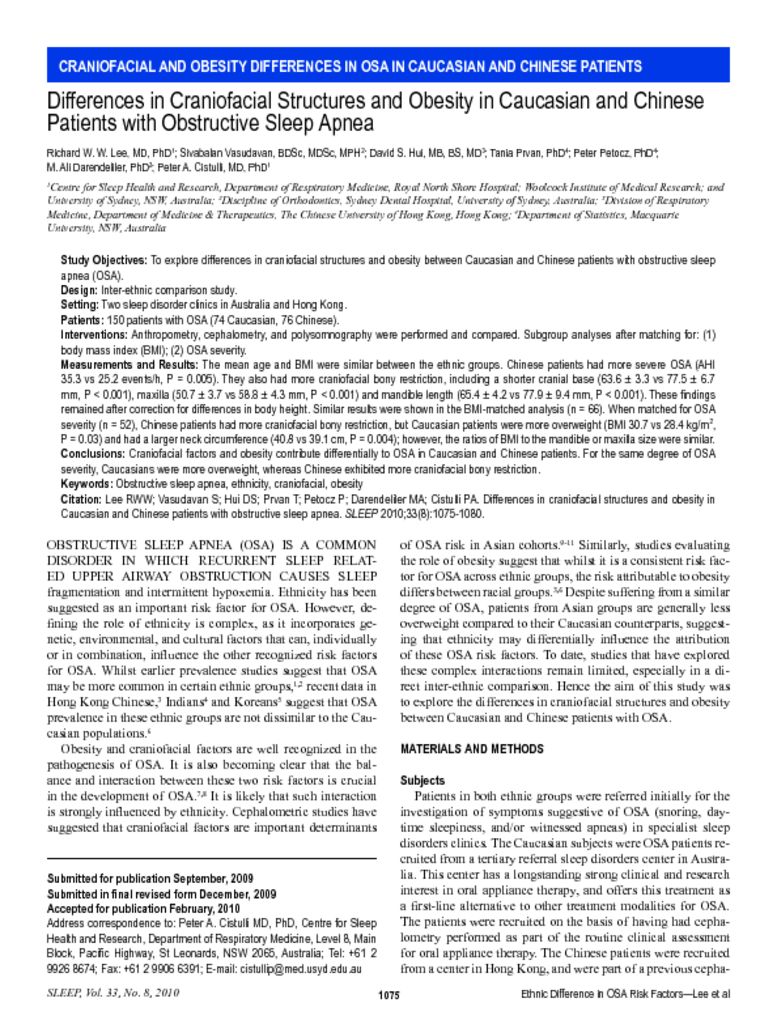thumbnail of Obstructive Sleep Apnea and Craniofacial Variation